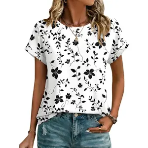 Womens Tops Short Sleeve Cute Summer Blouses Crew Neck Dressy Casual T Shirts Work Clothes S-2XL