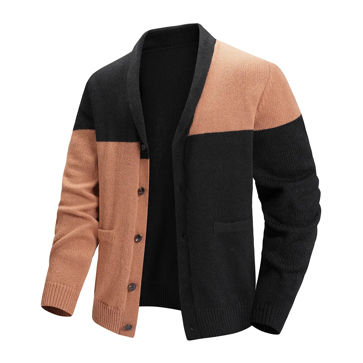 Men's Sweater Cardigan in a Minimalist Color Block Design, Casual Long Sleeve Open Front Knitwear with Ribbed Trim and Side Pockets, Menswear, Tops, Longsleeves, Clothes, Acrylic Blend, Button Set Men's Cardigans, Cardigan Knit