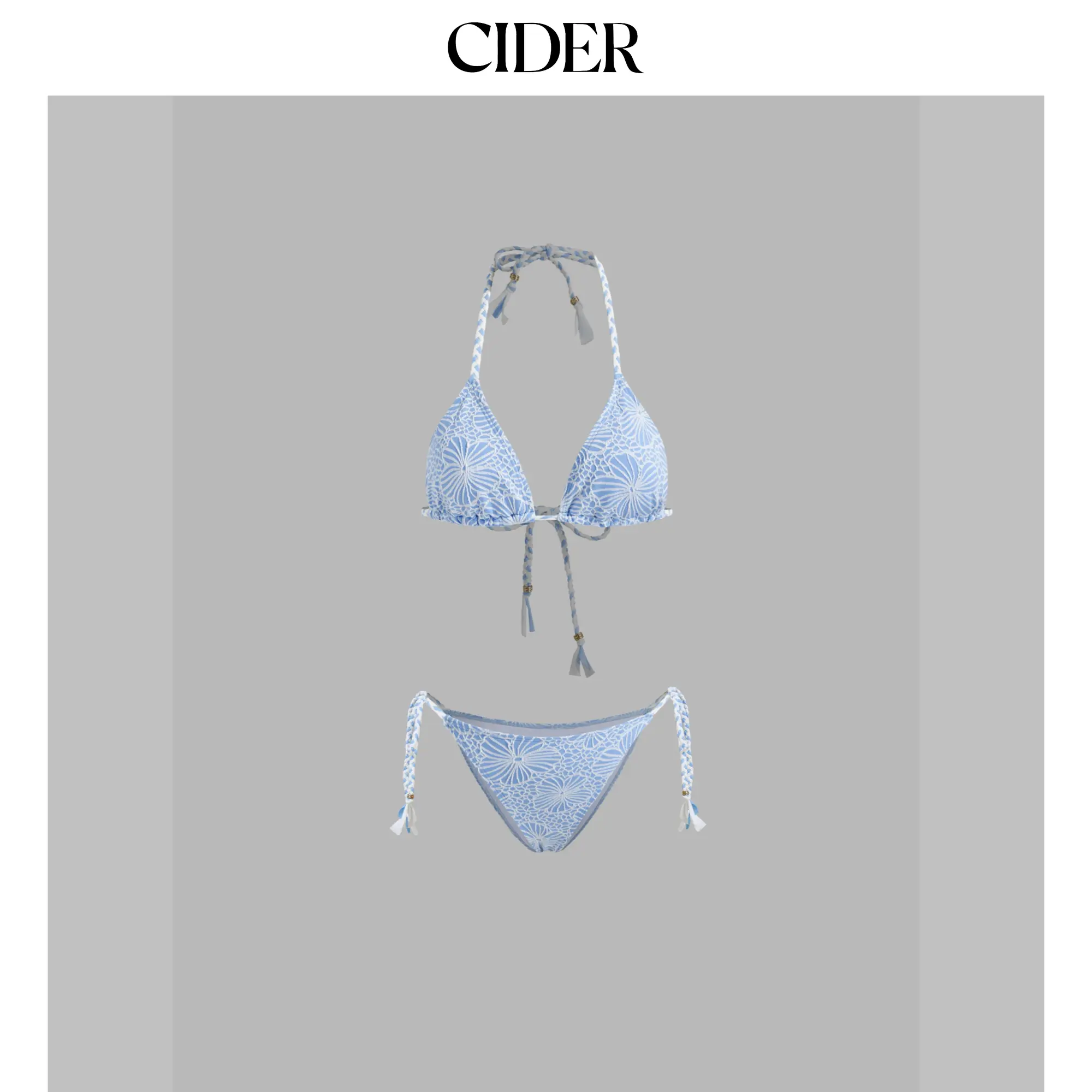 Cider Halter Neckline Floral Beaded Triangle Tie Side Bikini Set
