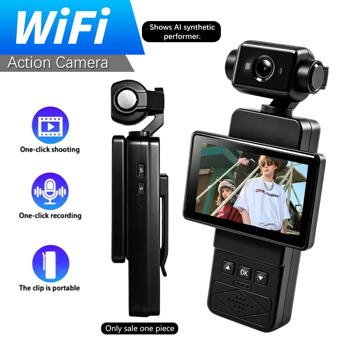 Action Camera HD, Portable WiFi Vlogging Camera with 2.65'' Rotating Display, Wearable Body Camera for Travel Recording, Outdoor Activities, Cycling, Hiking,Men's Gifts