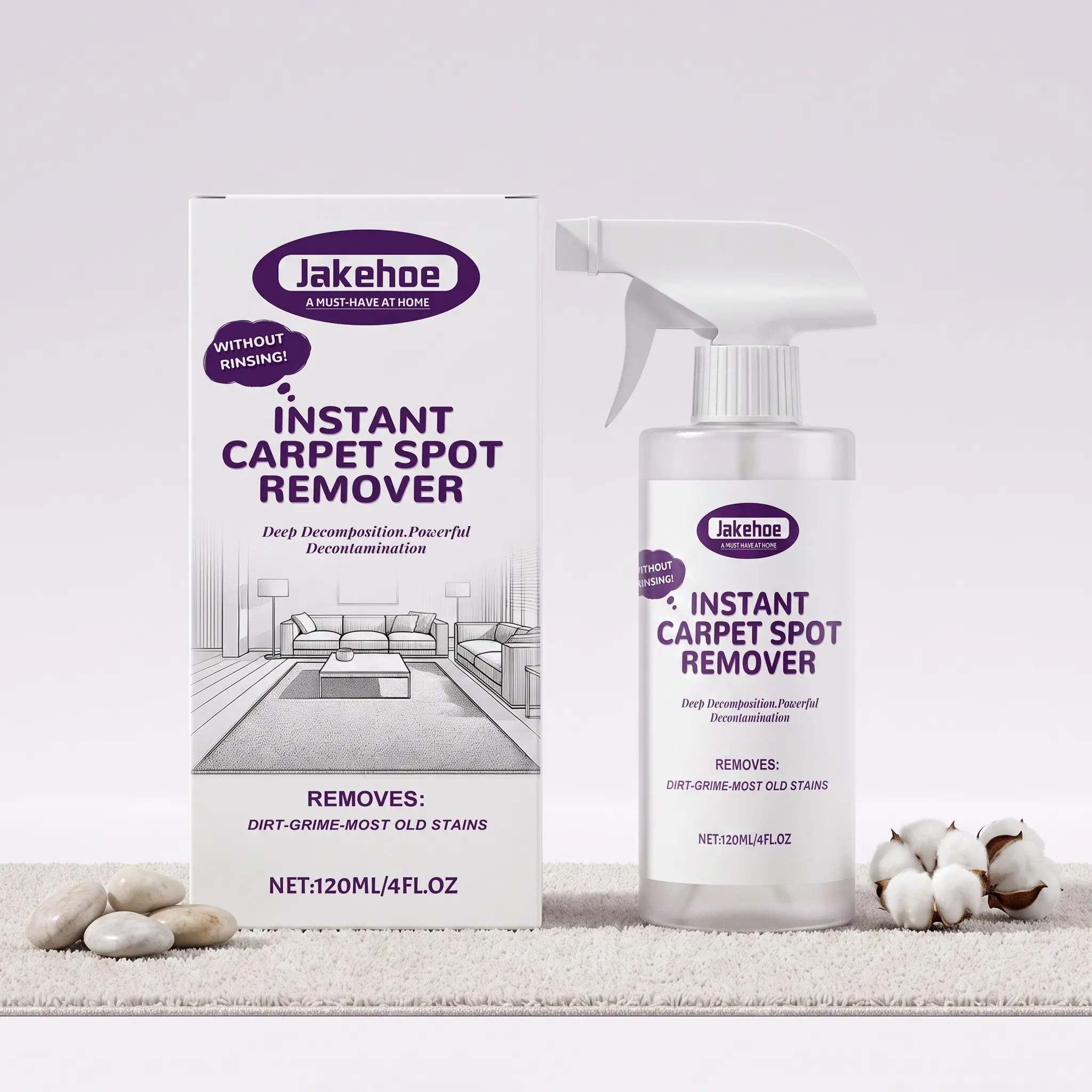 No Rinse Instant Carpet Spot Cleaner (120ML), Effective Stain & Dirt Remover for Carpets and Fabrics, Deep Decomposition, Everyday Household Cleaner