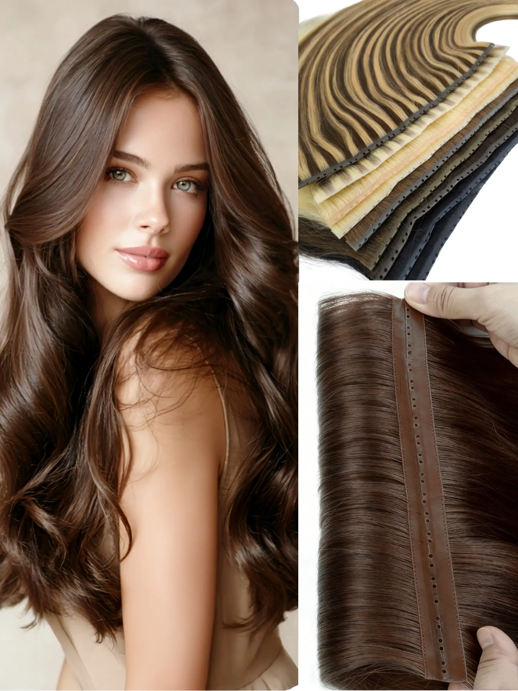 Straight Human Hair Extensions for All Skin Tones, PU Skin Hole Weft Twin Tab Micro Loop, Smooth Hairline, Natural Look
