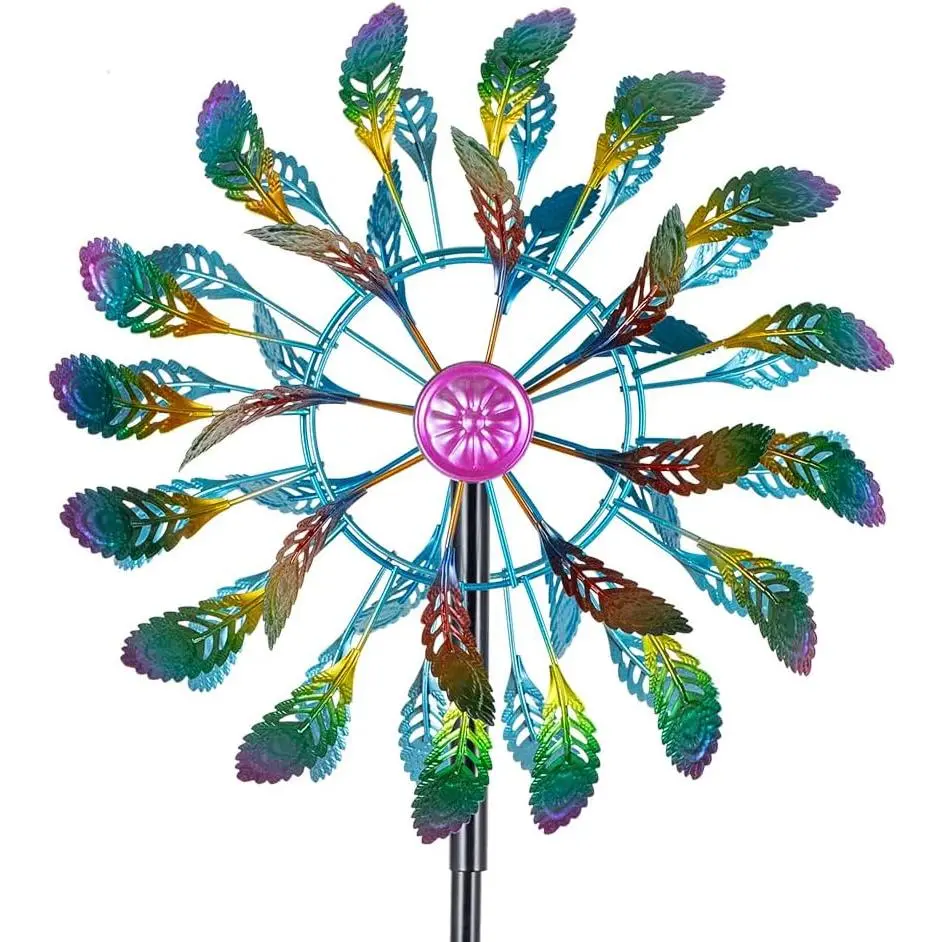 64" Tall Peacock  Wind Spinners Outdoor 360° Rotation Metal Windmill for Yard Kinetic Wind Spinner