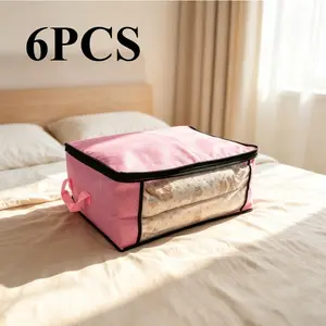 6Pcs Extra Large Foldable Storage Boxes, Folding Storage Containers, Dustproof Visible Window Quilt Storage Bags, Durable Clothes Organizer Bags with Zipper Lid & Reinforced Handles, Ideal for Bedding Blankets Pillows and Garments