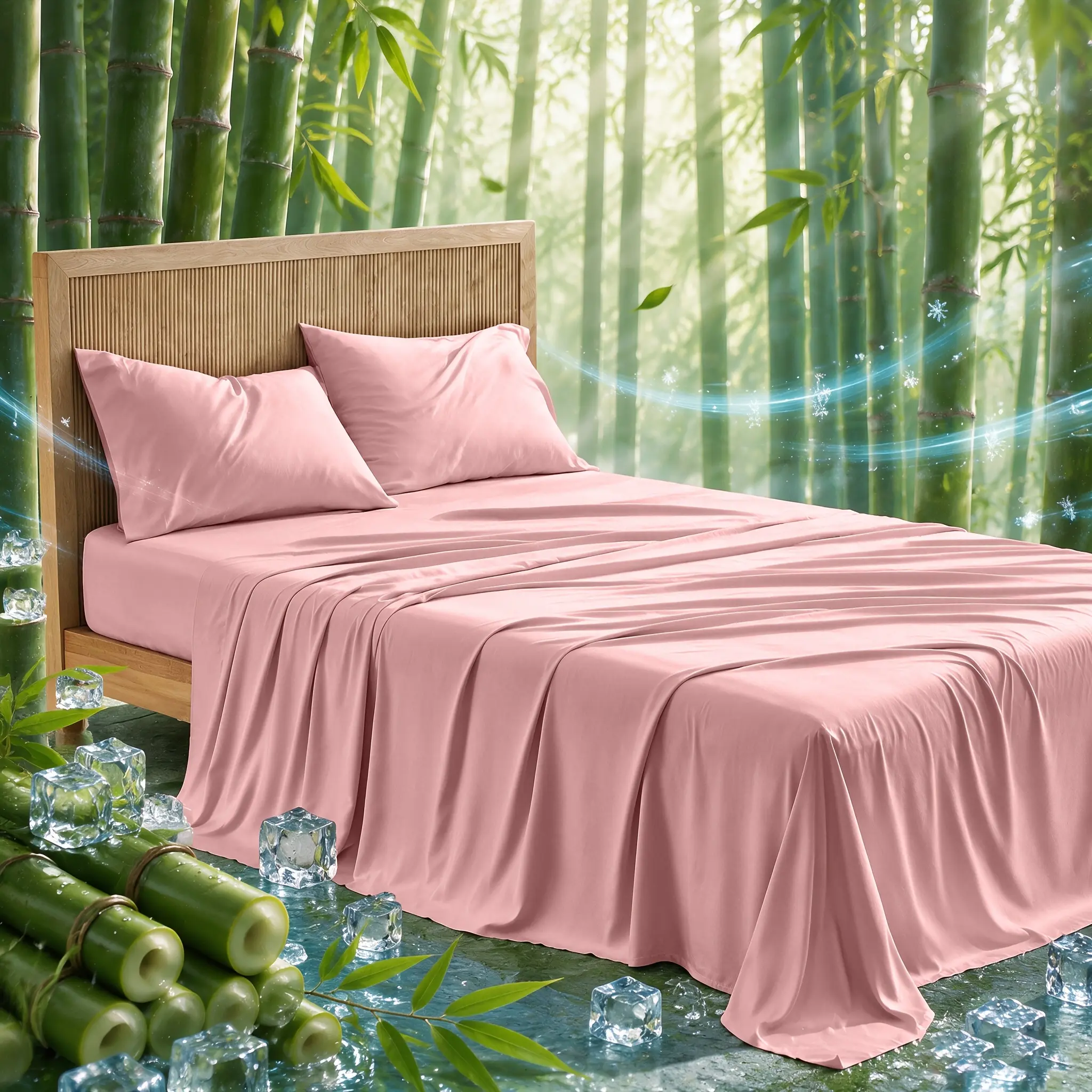 OS OMYSTYLE  3/4PCS Bed Sheets Set - Viscose Derived From Bamboo, Cooling Summer Sheets, Deep Pocket Up To 15", Cooling Soft Bed Sheets, Hotel Bedding Sheets & Pillowcases,Christmas Home Decor