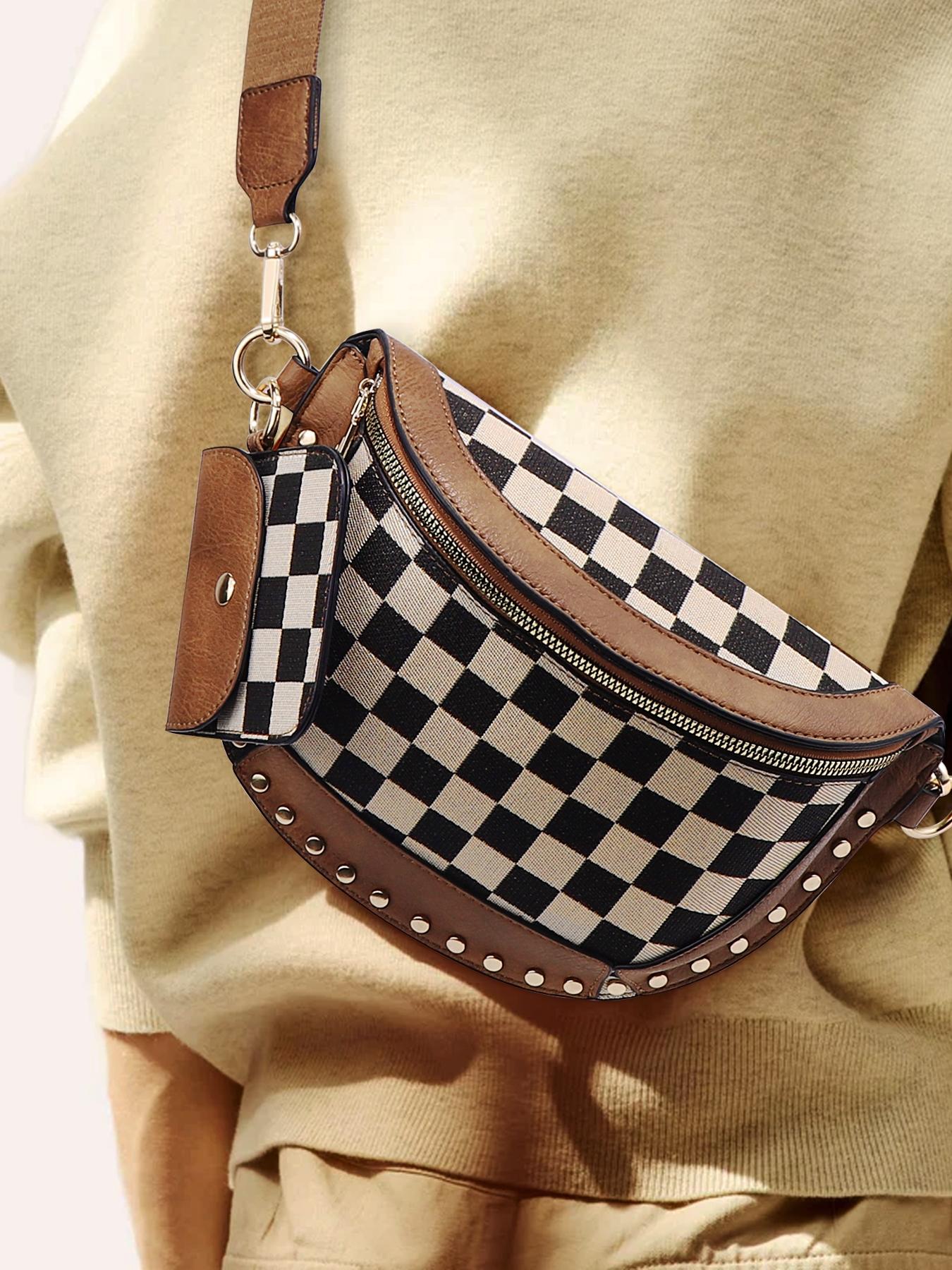Fashionable Checkerboard Pattern Crossbody Bag with Coin Purse, Adjustable Sling Fashionable Bags, Casual Large Capacity Zipper Fashion Purses for Women, Trendy All-match Commuter Casual Shoulder Bag for Daily Used