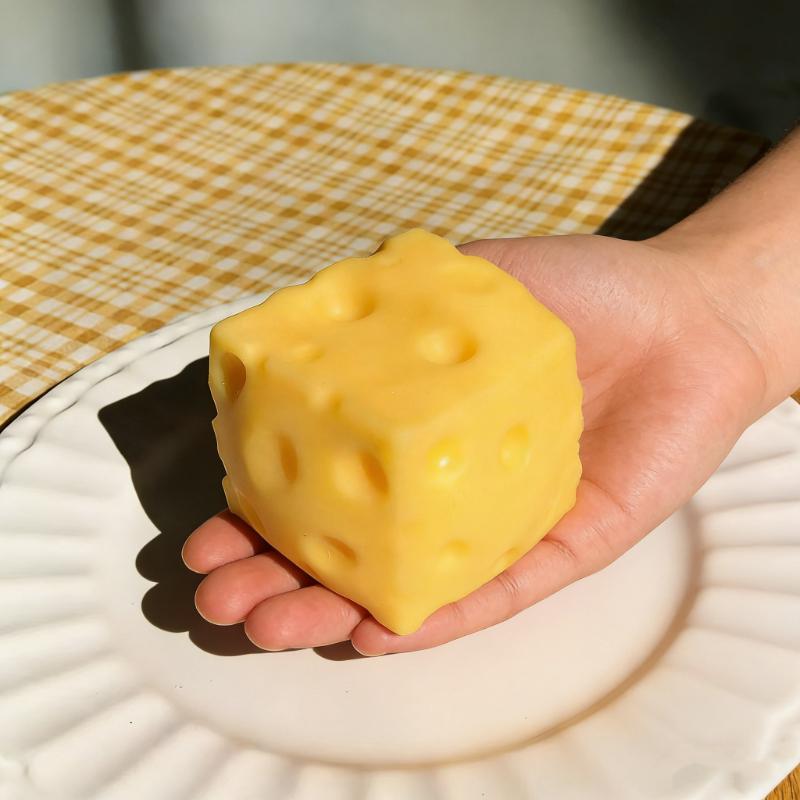 Cute Yellow Cheese Squishy 6cm – Soft Moldable Squeeze Fidget Toy Stress Relief 2/4 Pack