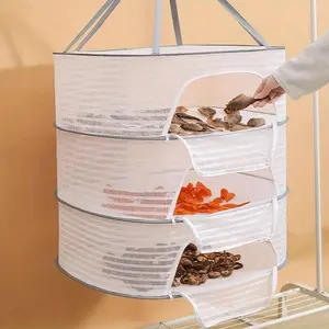 2/3 Layer Hanging Mesh Drying Rack, Foldable Herb Drying Basket, Hooks and Zipper, for Flower Buds, Fruits, Hydroponic Flowers, Vegetables, Fish, Clothes, Dolls