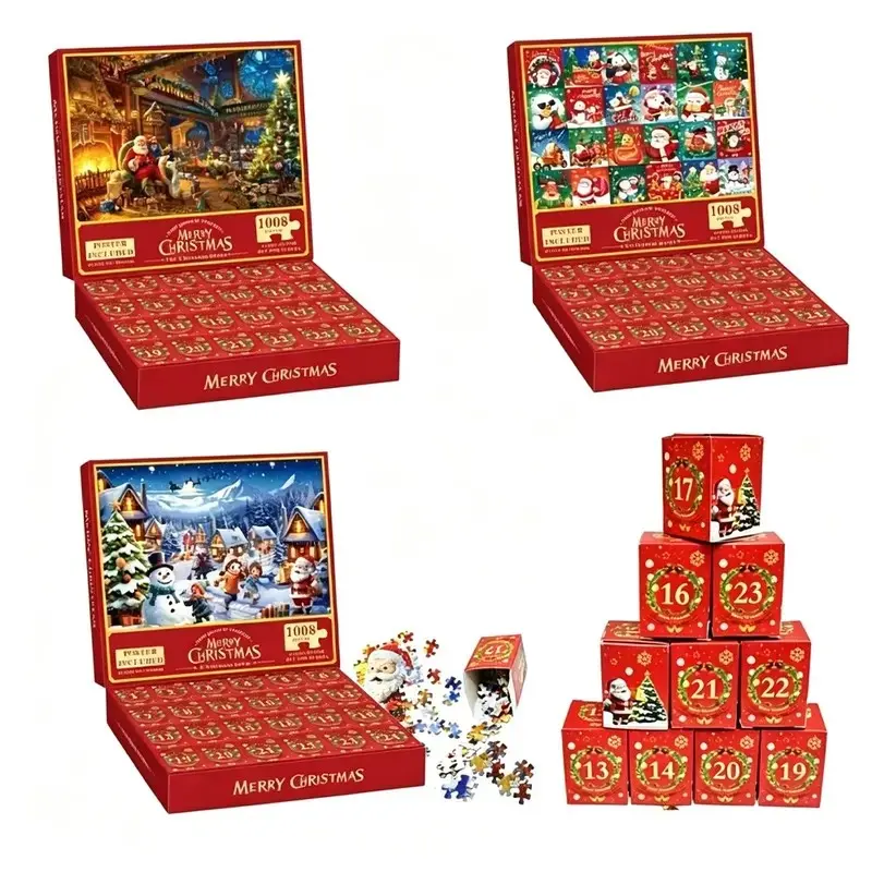 2026 Christmas Countdown Calendar Jigsaw Puzzle, Snow Village Festival Scene, Perfect for Seasonal Decor and Holiday Celebrations, Christmas Village Puzzle