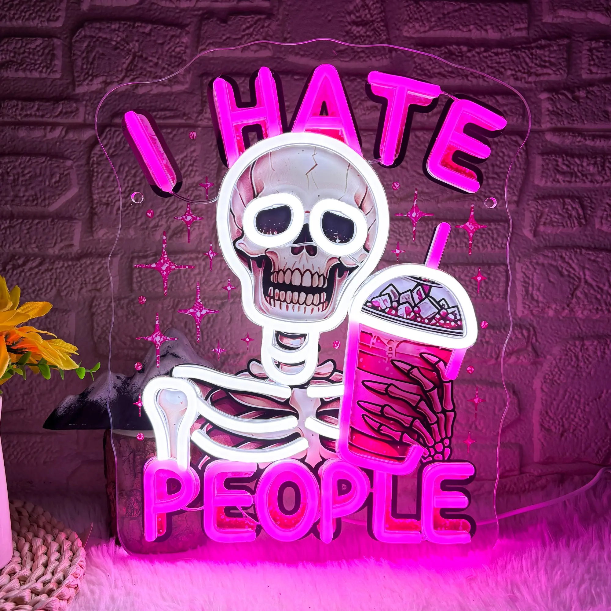 "I Hate People" Neon Sign – Funny Halloween Aesthetic Wall Light for Bedroom, Bar, Office, or Game Room Decor