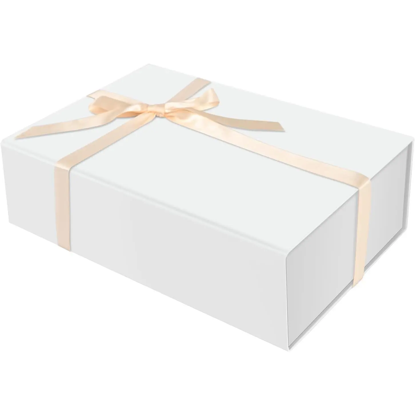 Large White  Box with  Lid and Ribbon, 13.8"x9.1"x4.3" | Collapsible Bridesmaid Groomsman Proposal Boxes,  Packaging for Valentine's Day Mother's Day Christmas Birthday Wedding