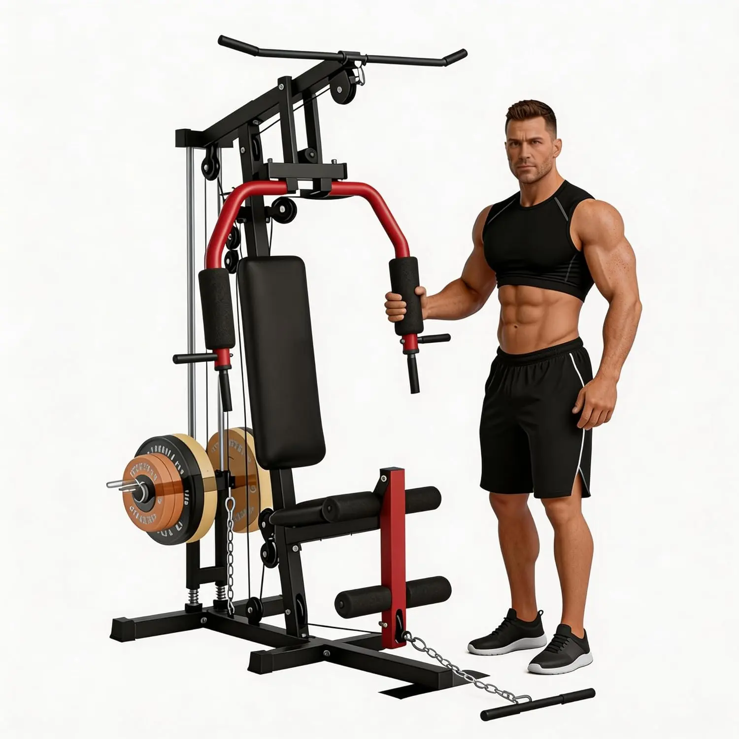 Full Body Workout Machine for Home Gym , 300LB Weight Capacity 5-in-1 Strength Training Station, Multi-Function Fitness Equipment with LAT Pulldown, Chest Press, Leg Extension & Seated Row for Apartment, Garage, Spare Bedroom Home Fitness Use