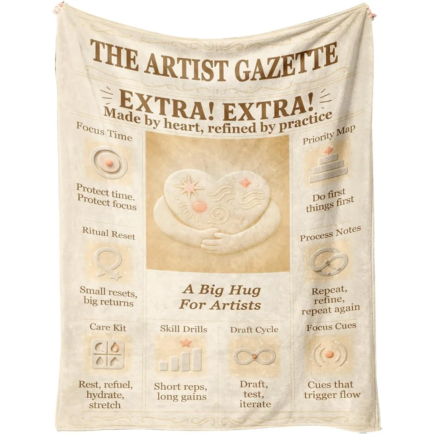 Artist Blanket 60x50 Flannel Fleece, Retro Editorial Newspaper-Style Motivational Throw, Studio &  Decor, Creative  for Creators, Women, Art Teachers, Couch/Bed