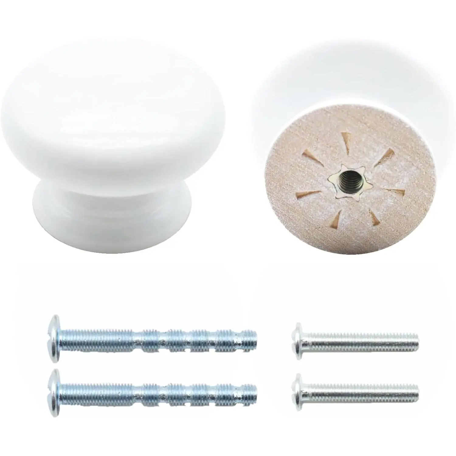 2 count Wooden Cabinet Knobs,  Dresser Knobs Kitchen Cabinet Knobs Modern Round Knobs for Furniture Dresser Cupboard Drawer Closet Door (White)