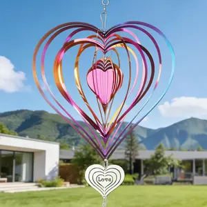 Stainless Steel Reflective Wind Spinners,Outdoor Garden Decor,Sparkly Metal Heart Wind Spinner,Bird Reflectors to Scare Birds Away from Yard Patio,Gifts for MomWind Spinner Mandala 3D