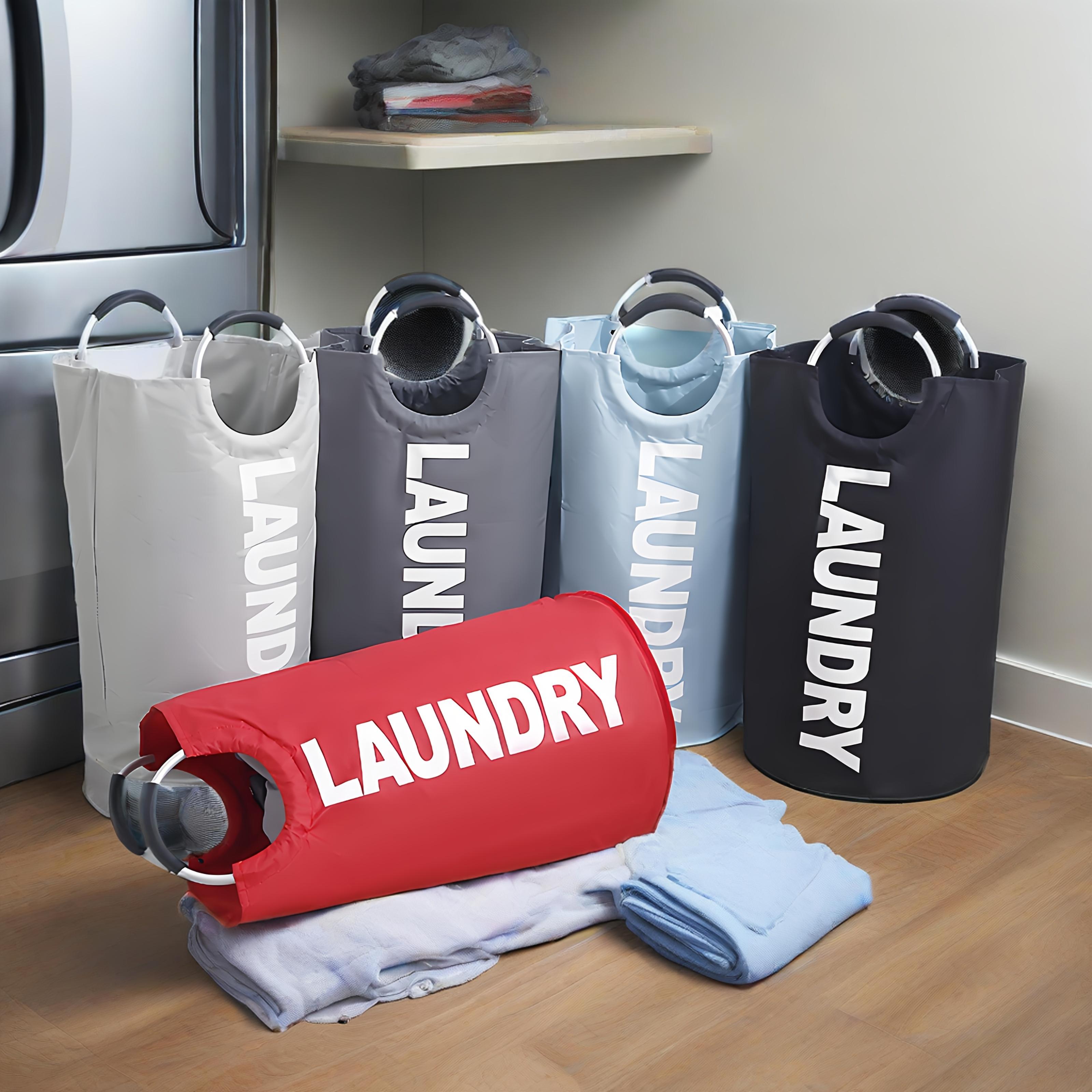 Extra Large Foldable Laundry Basket Hamper Bag (Aluminum Full Loop Handle) - Tall Collapsible Fabric Clothes Bin for Bedroom, Bathroom, College Dorm Storage, Closet Organization & Washing (Space-Saving Design)