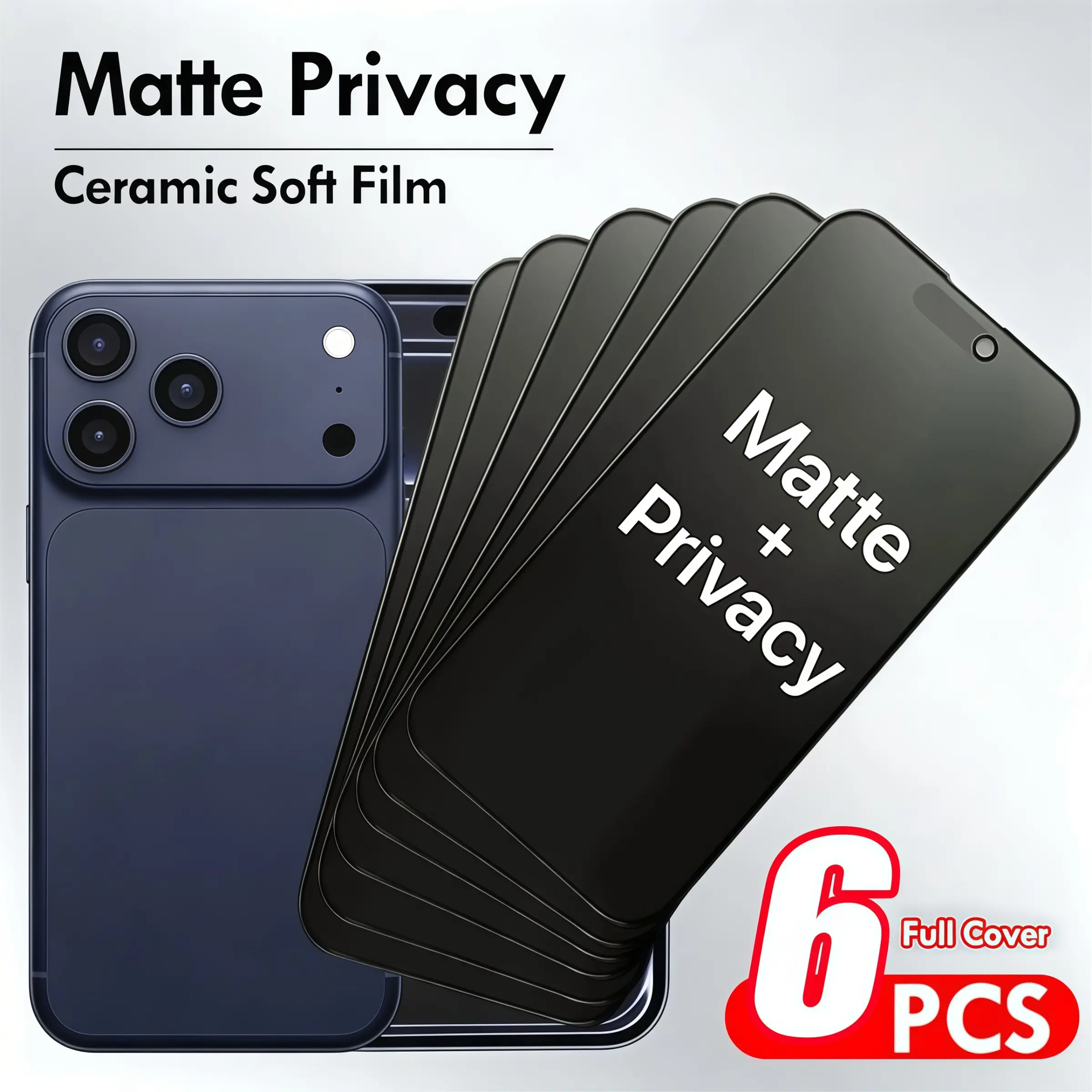 6-Pack Matte Privacy Ceramic Film Screen Protector for iPhone 17/16/15/14/13/12/11/X/XS MAX/XR, Anti-Fingerprint, Anti-Oil Stain, Soft Membrane
