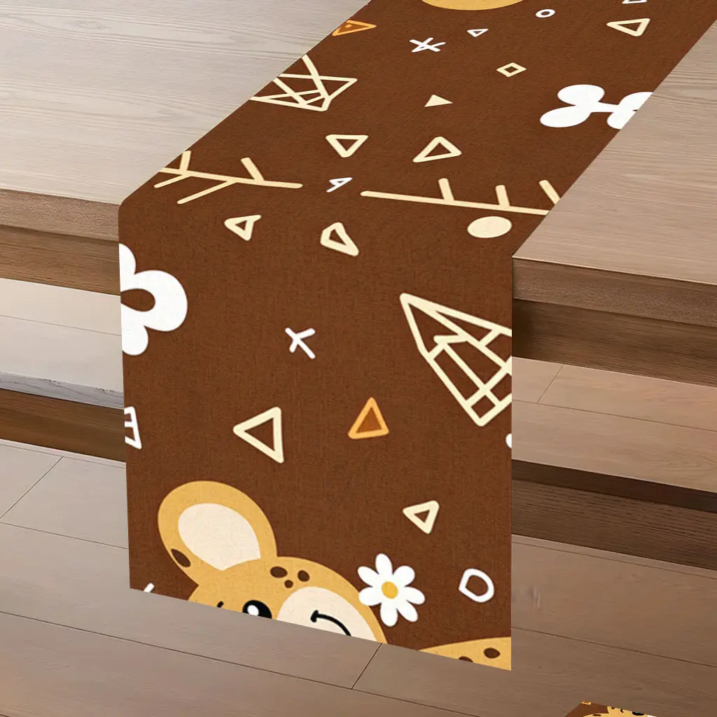 Tablecovers 1pc, A pattern of a cheetah with a flower1, Rectangular table runner, kitchen table, dining room coffee table decoration, festive season tabletop accessories, 100% polyester, farmhouse party holiday dinner tablecloth