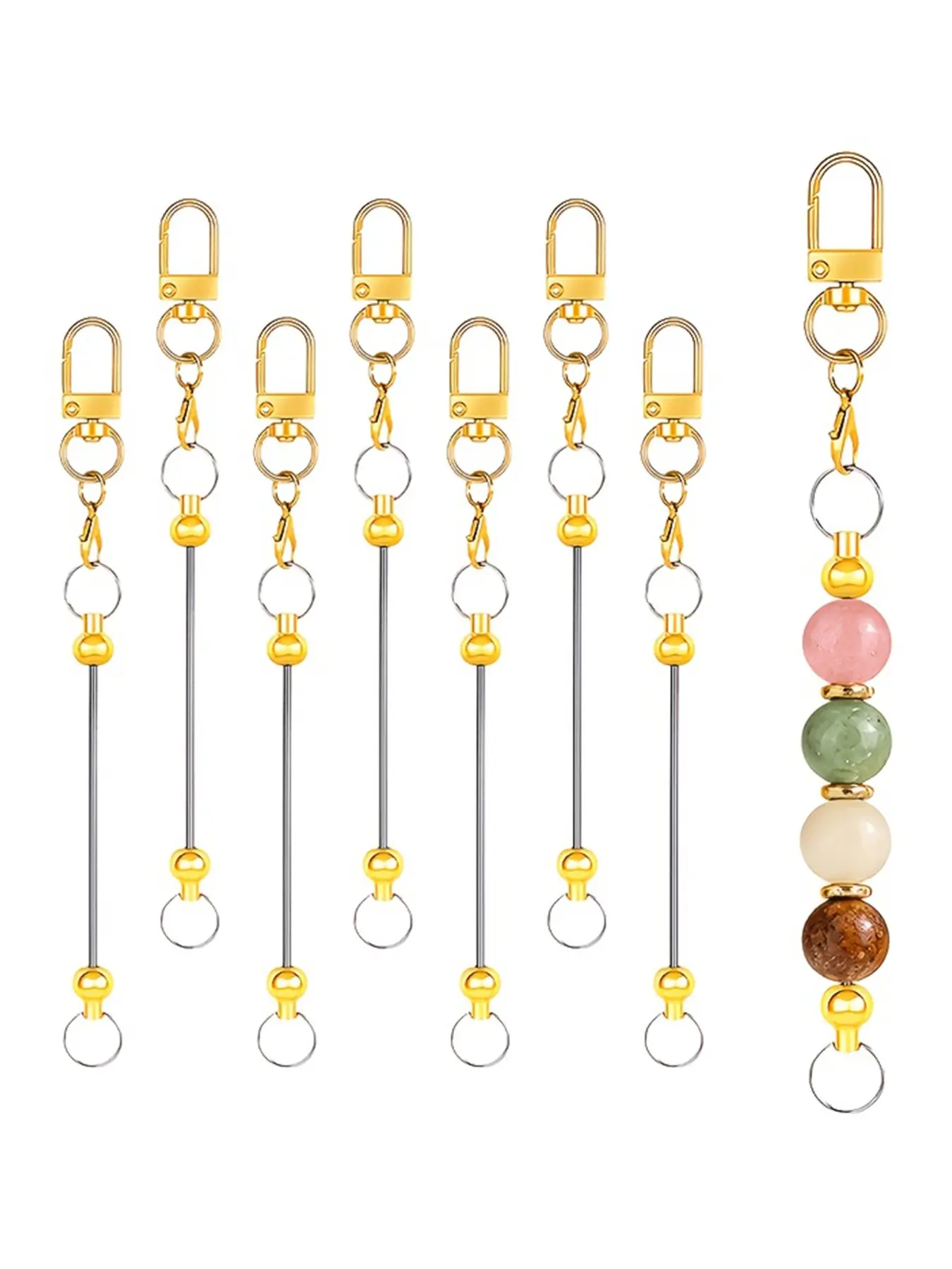 7Pcs Blank Beadable Keychains, DIY Beading & Jewelry Making Supplies, Bulk Beadable Key Bar Keyring Components for Handmade Key Chains, Crafts & Gift Making, Keychain Kit