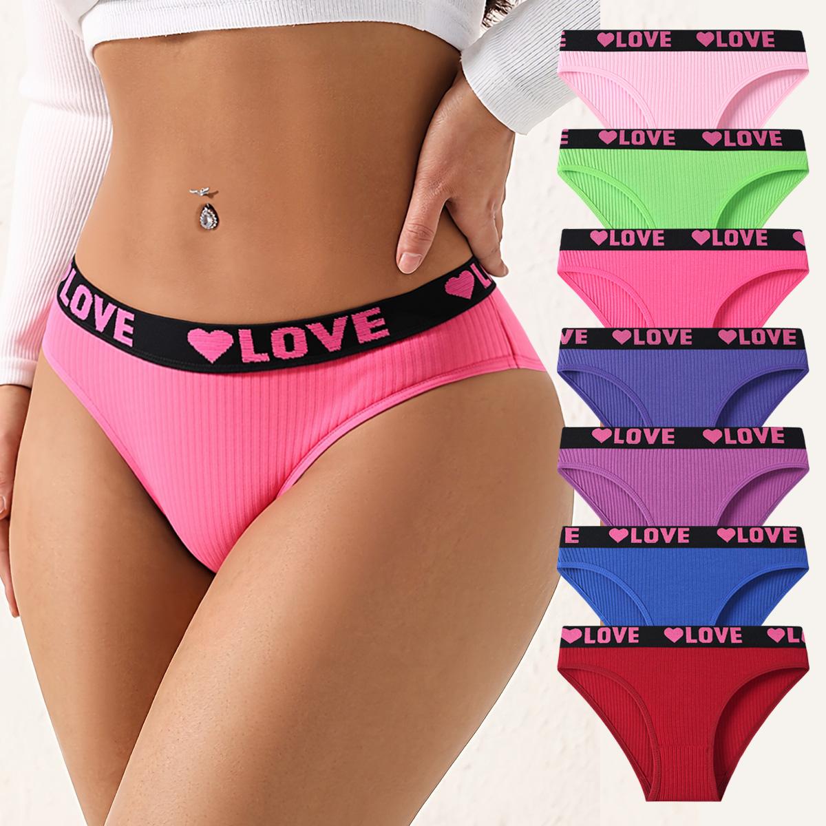 Hotcom Women's Breathable Cotton Panties with LOVE Design 7Pack Seamless Undergarment for Sports Fitness Chic Comfortable Athletic Lingerie Mixed Color - Elegance, Womenswear