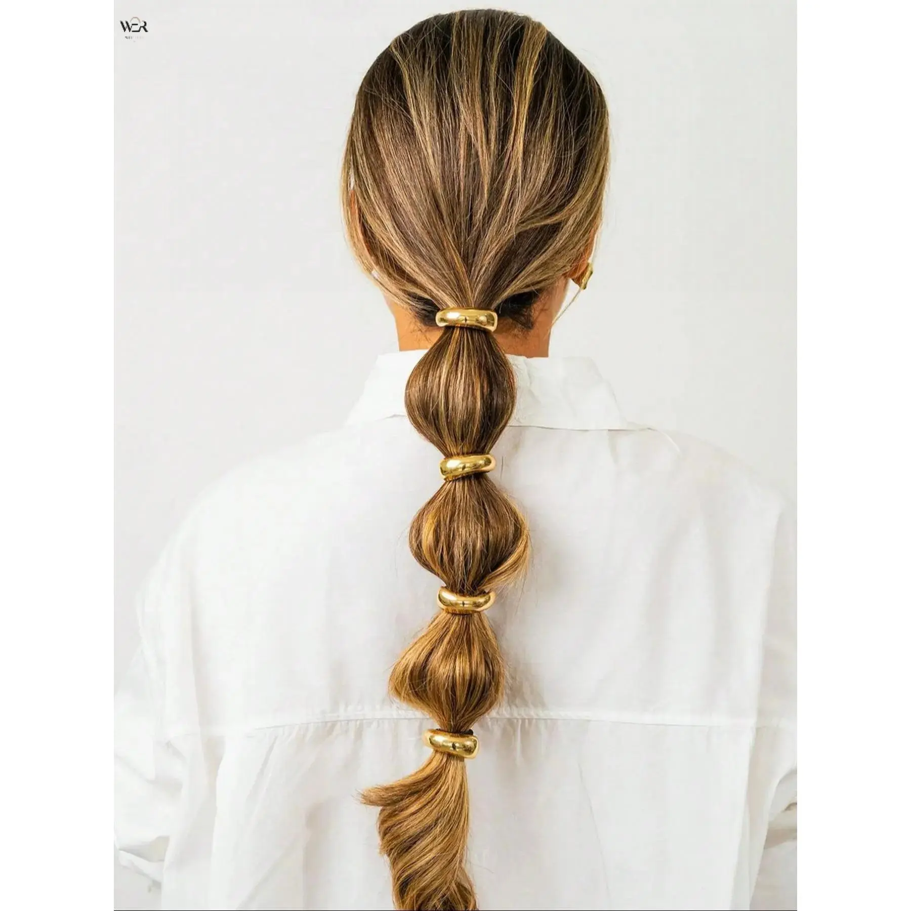 4Pcs Minimalist Curved Metal Tube Hair Ties Black Elastic Ponytail Holders 2 Colors Gold Silver Modern Simple Ladies Daily Bubble Ponytail Hair Accessory Small Gift