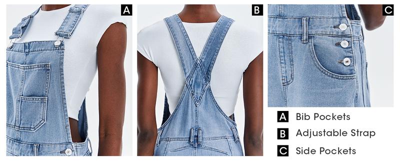Imily Bela Womens Denim Bib Overalls Barrel Leg Adjustable Strap Jean Pants Jumpsuits with Pockets