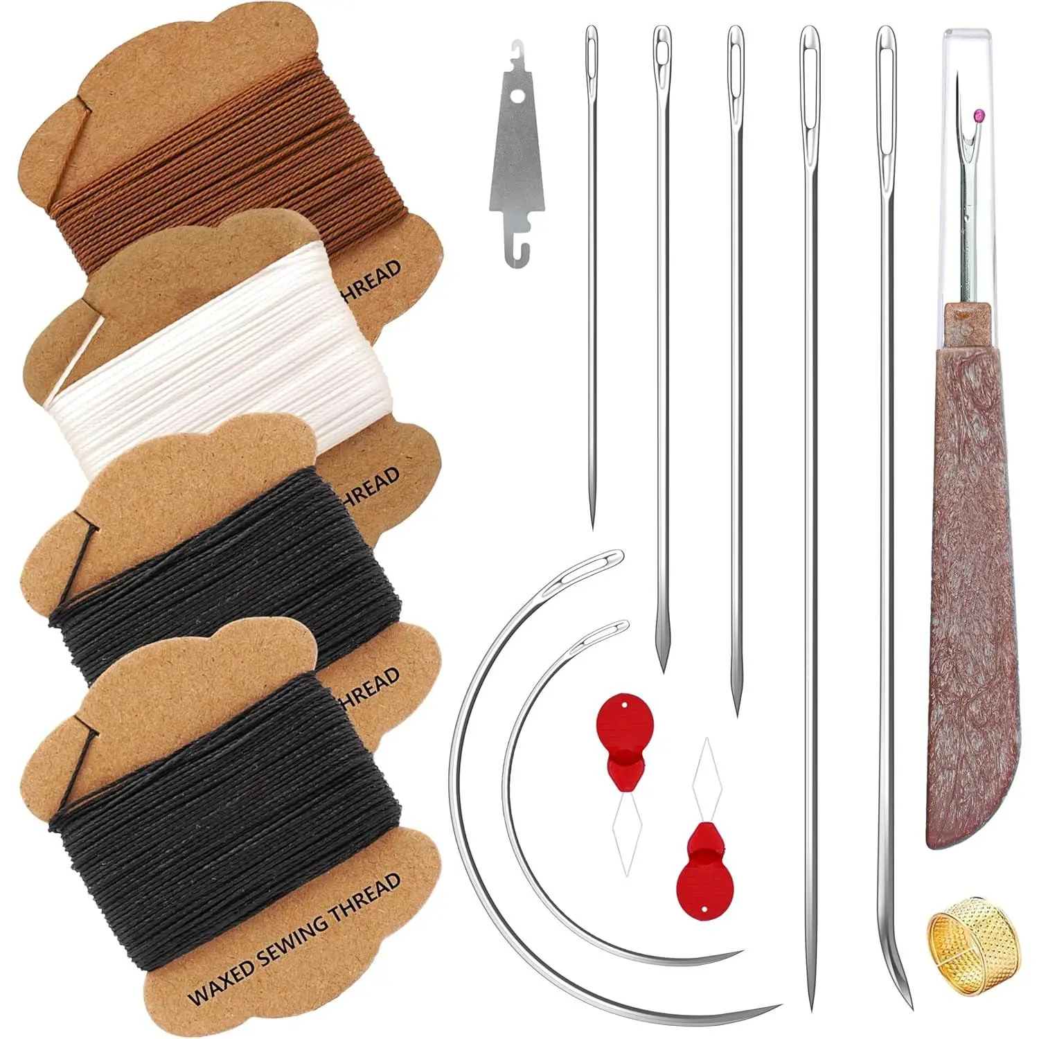 Upholstery Repair Kit: Extra  Waxed Sewing Thread 4 Rolls (3 Colors) &Heavy Duty Household Hand  (7 PCS) for Leather, Canvas, Bookbinding & Quilting Thread