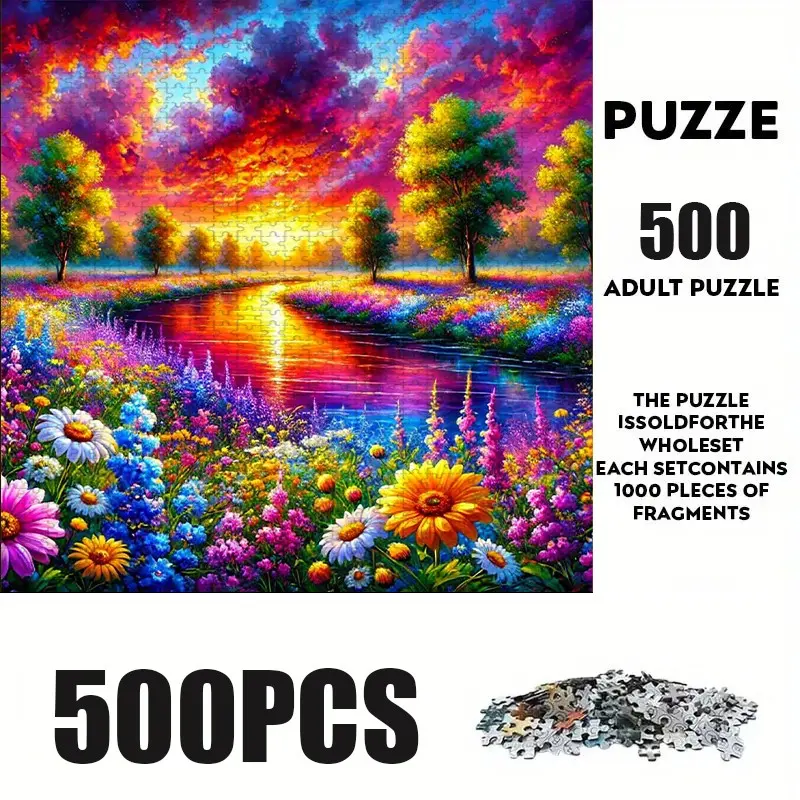 500 Piece Floral Lake Theme Puzzle, Large Adult Family Interactive Toy, DIY Home Decor Brain Challenge, Festive Gift, Durable Puzzle