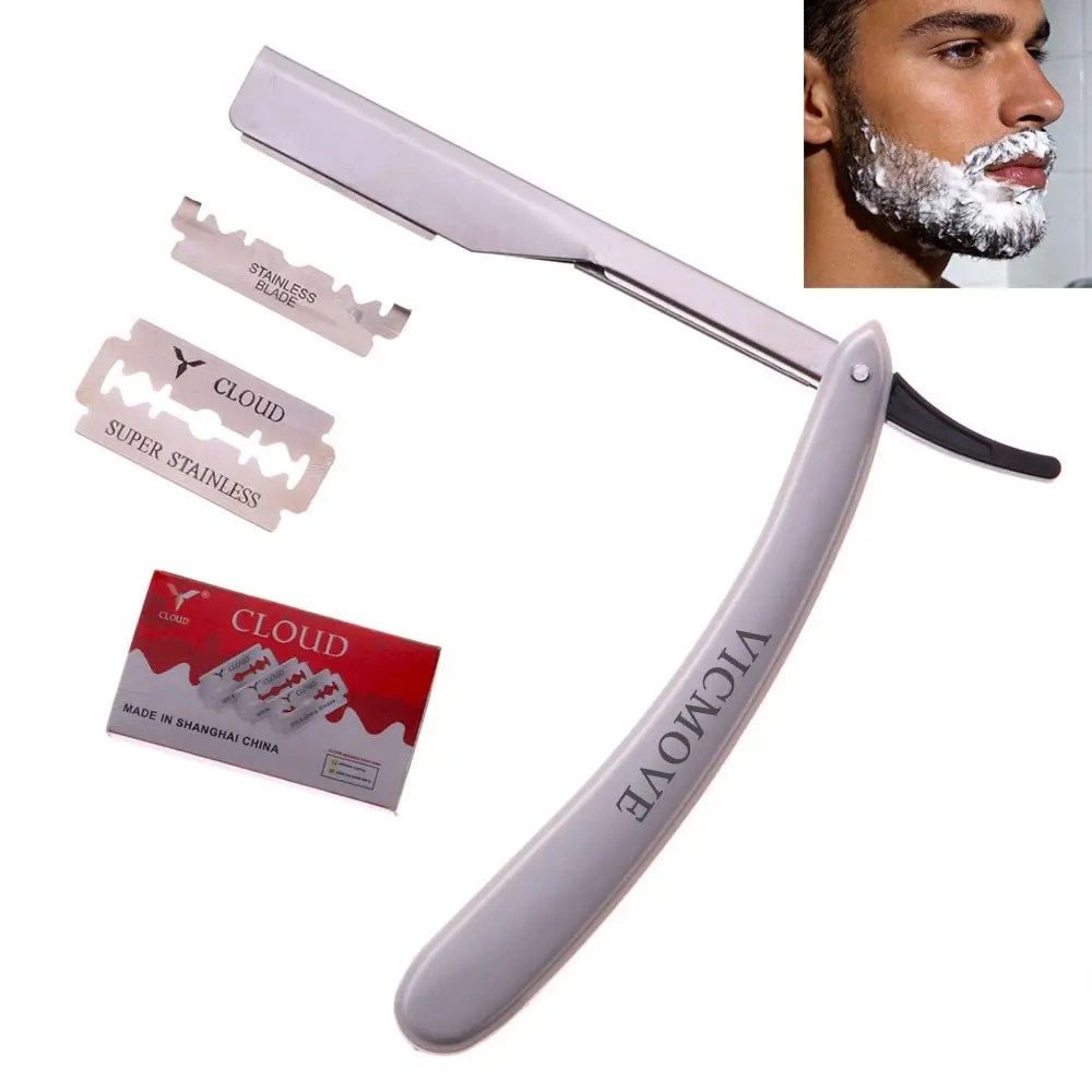 Professional Barber Straight Edge Razor Folding Shaving Knife Hair Removal Tools Razor blades