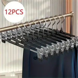 12 Adjustable Clothes Hangers with Clips - Non-Slip Space-Saving Metal Hangers for Pants, Skirts, Shirts - Heavy-Duty Plastic & Metal Construction, Space-saving Design For Closet, Wardrobe, Or Retail Storage - Keeps Clothes Tidy & Organized