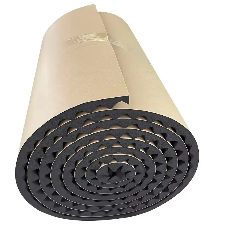 High-Density Self-Adhesive Soundproofing Foam Roll, Black Noise Reduction & Heat Insulation Mat for Cars, Walls, Doors and Floors, Wave Surface