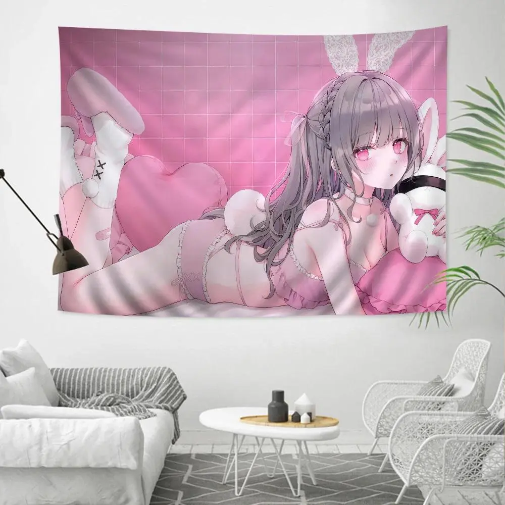Sexy Anime Girl Cartoon Tapestry Wall Hanging, Ecchi Waifu Wall Banner, Otaku Gamer Room Aesthetic Decor, Boys Bedroom Man Cave Art Poster