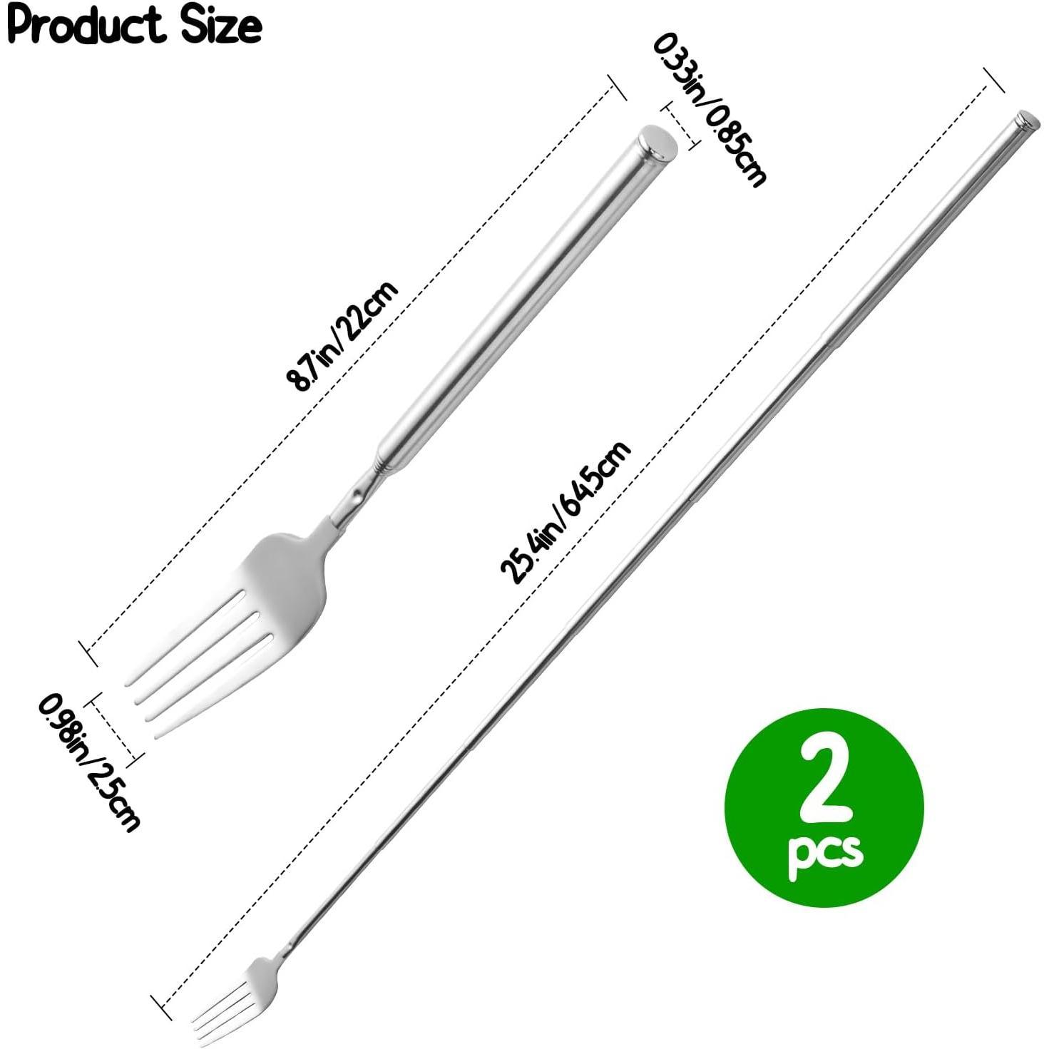 ?2 PCS?Extendable Fork for Jokes, Expandable Forks, Extended/Extending/Extend Extension from 8.7" to 25.4" Long, Stainless Steel Telescopic/Telescoping/Retractable Fork.