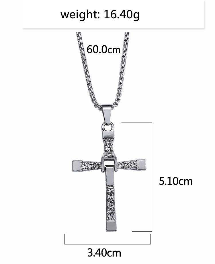 Fashion diamond-studded lock-style men's cross necklace, stainless steel cubic zirconia cross pendant with chain, hip-hop street style jewelry - inspirational pendant for motivation, religious charm gift for him
