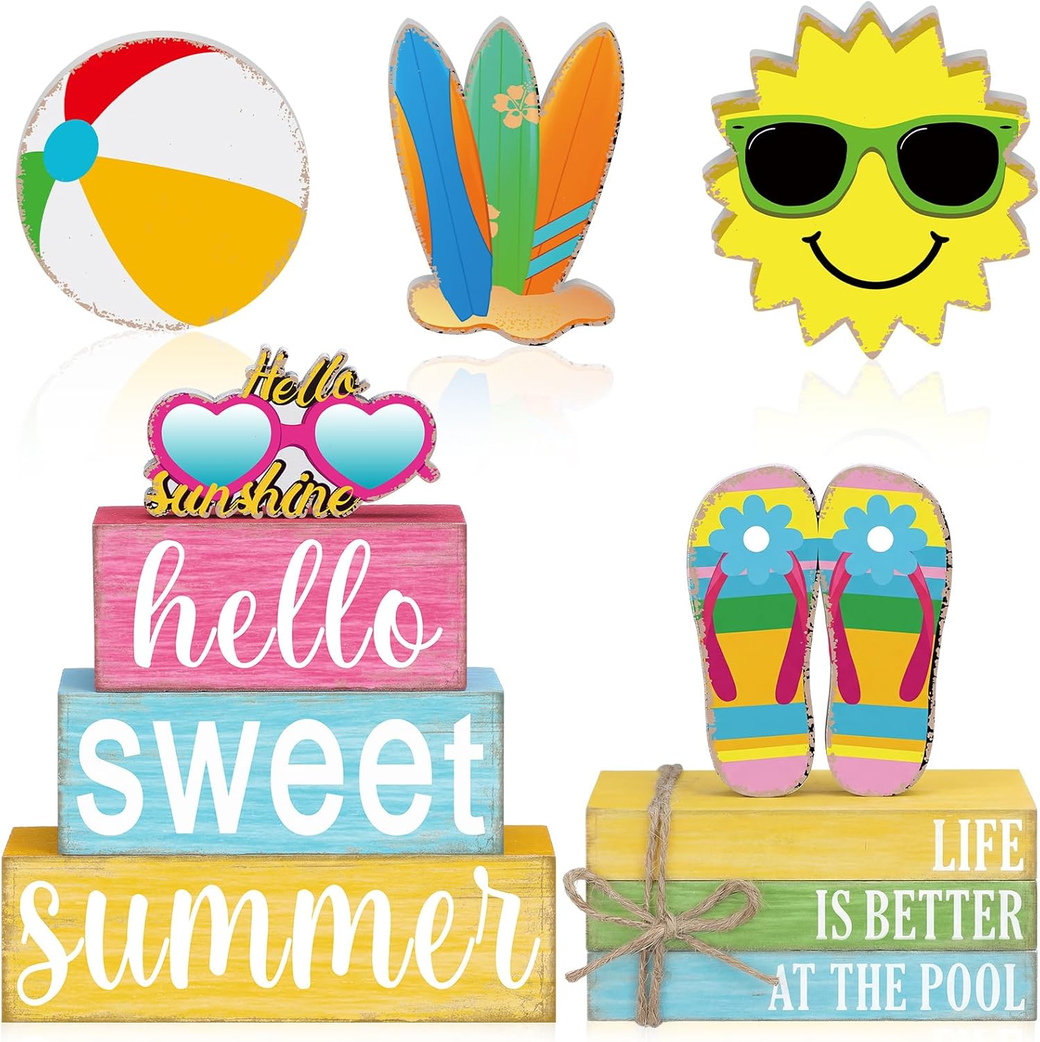 11 Pcs Summer Hawaiian Table Decorations Set Summer Tiered Tray Decor Flip Flops Centerpiece Faux Book Stack Block for Table Home Office Decorations