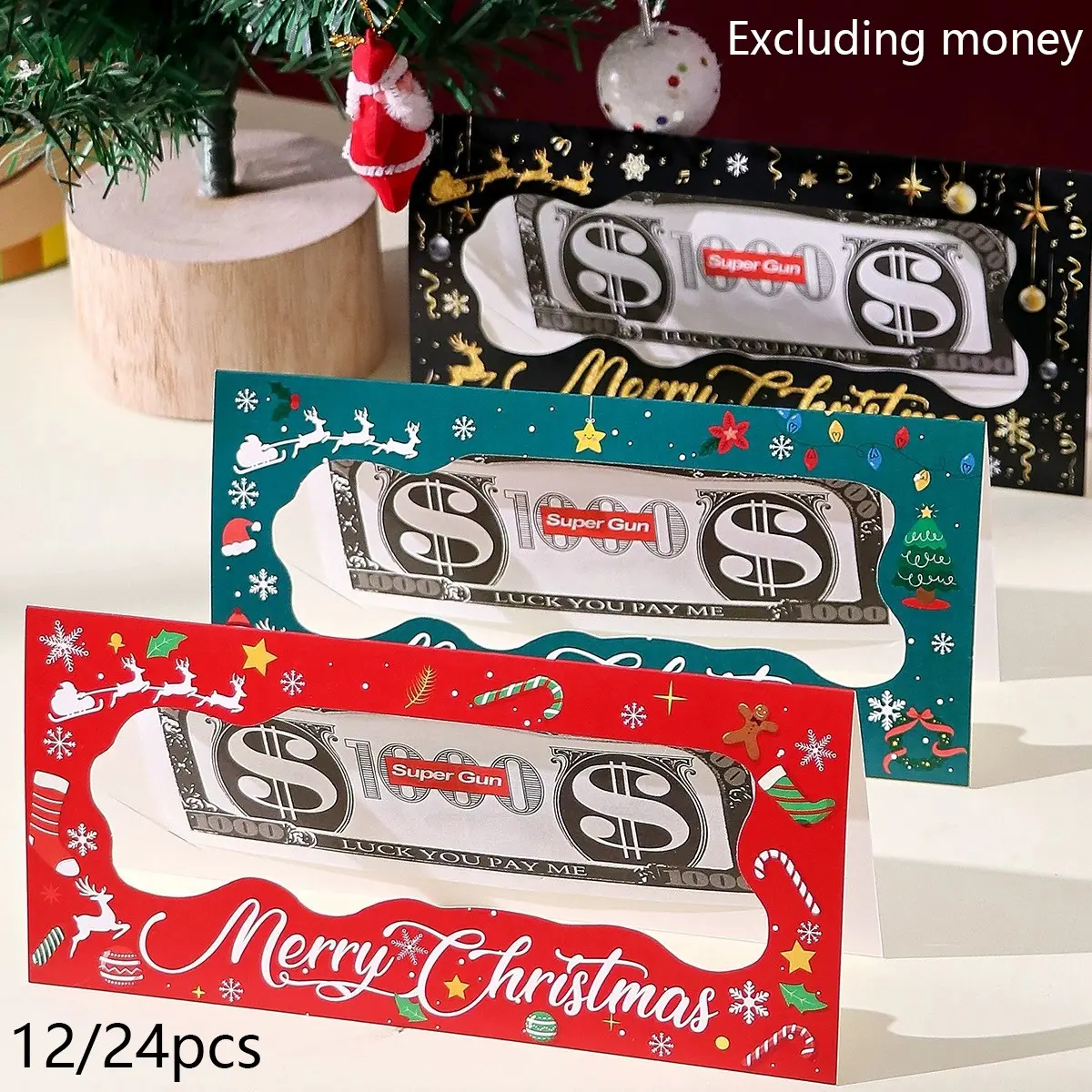 12/24pcs Creative Christmas Gift Cards, Holiday Party Paper Money Cards, Festive Gift Card Decorations, Perfect for Christmas Celebrations