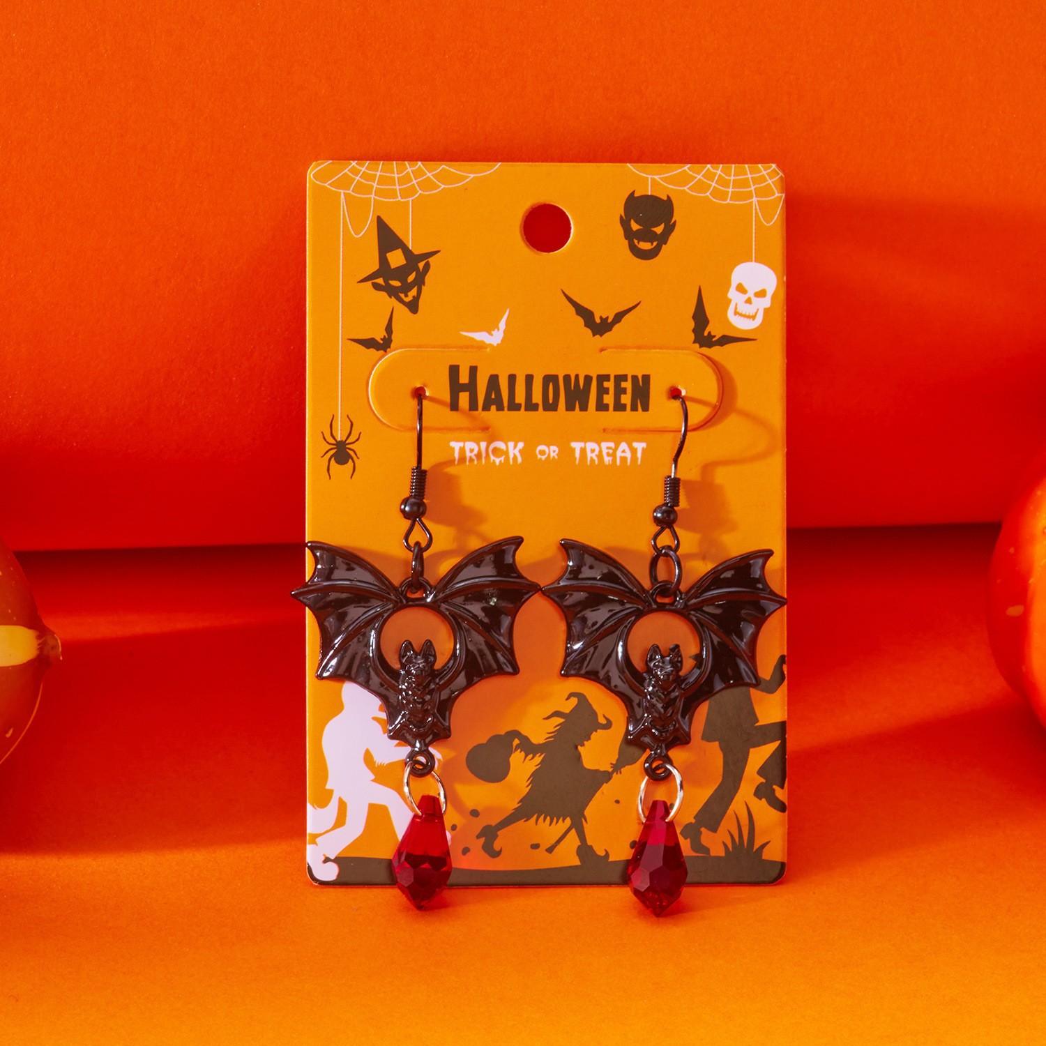 Halloween Bat Blood Drop Earrings – Exaggerated Gothic Bat Earrings, Retro Style for Halloween