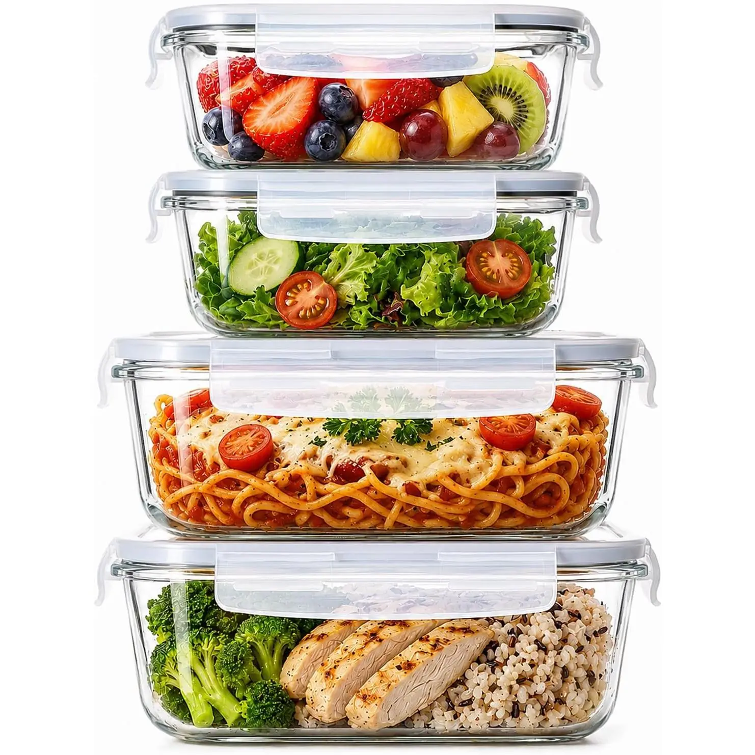 Glass Food Storage Containers with Lids, 4 Pack, 63oz & 22oz |   Glass Meal Prep Containers for Family Meal, Leftovers, Lunch, Microwave, Oven, Freezer, Dishwasher, Airtight