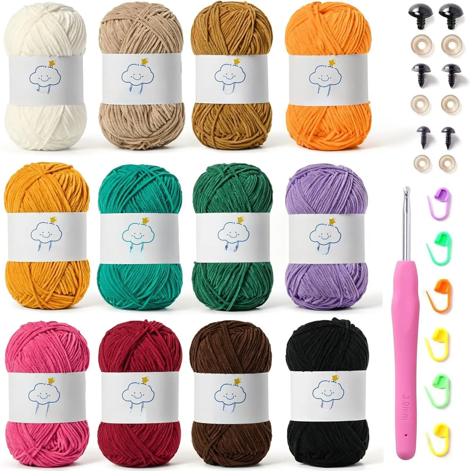 12 Pack  Chenille Yarn for Crocheting,  Yarn for Crocheting Soft, 1902yds/21oz Fingering Weight Crochet Amigurumi Yarn,  Yarns for Crochet  Blanket&DIY Crafts.(Set D)