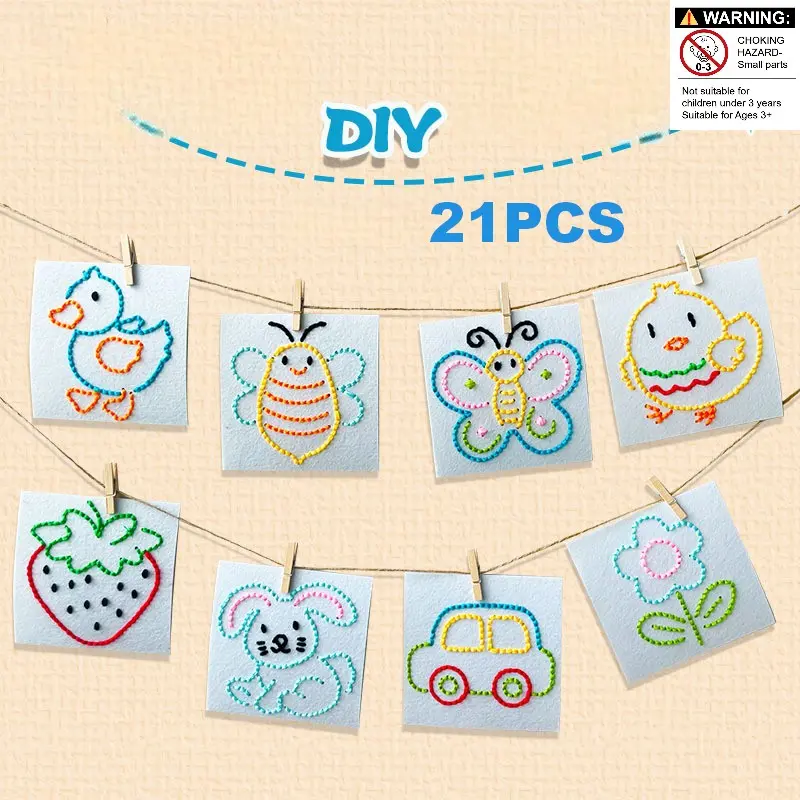 Beginner Sewing Kit Set, 21/20 Pieces, Includes Plastic Needles, Threads, DIY Sewing Board, Kids Crafting Supplies, Develop Fine Motor Skills, Sewing Kit For Beginners