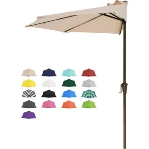 9ft Half Umbrella Outdoor Patio Umbrella Market Umbrellas with Crank, 1/2 Round Wall Umbrella 5 Sturdy Ribs UV Protection for Pool Garden Balcony Deck, Beige