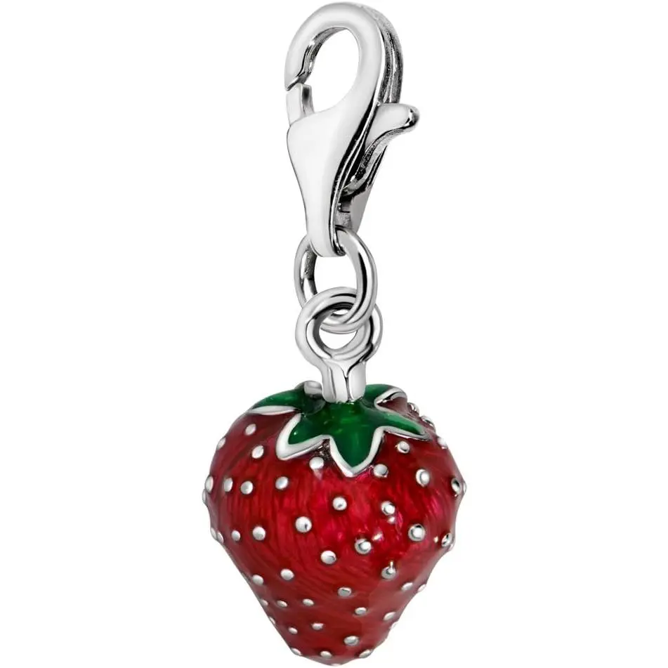 Red and Green Enamel  Strawberry Clip  Charm Pendant  Plated Women's Jewellery
