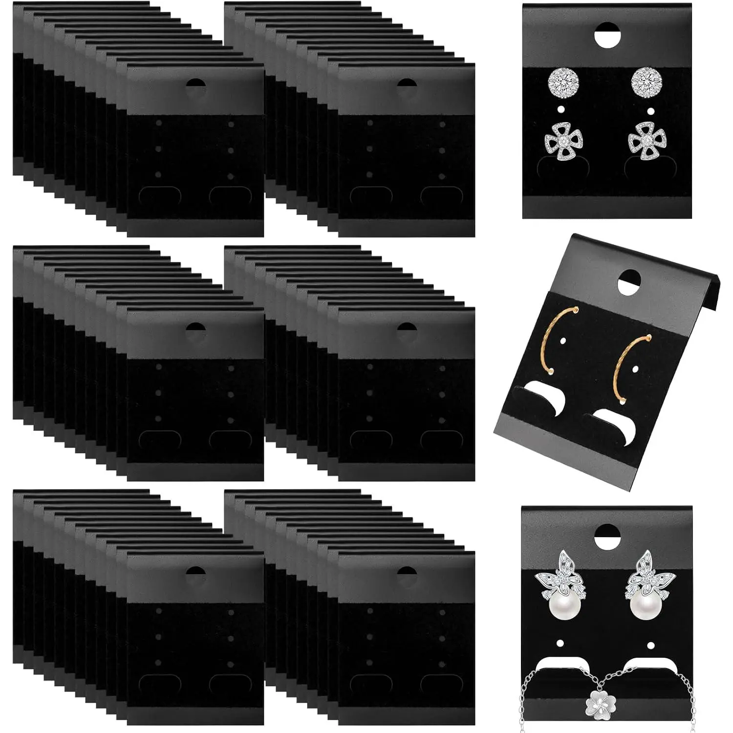 200 count Black  Plastic Display Cards Earring Card Holder with  Hook for Earring Display and Organization