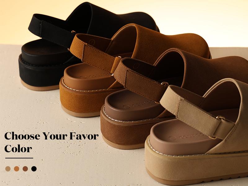 Fashare Women's Platform Clogs Adjustable Strap Slip on Mules Shoes Comfortable Fall Sandals