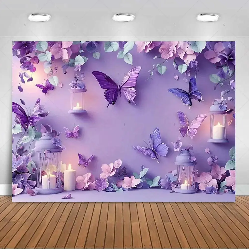 Purple Butterfly Dreamy Polyester Tapestry Wall Hanging - Lightweight Decorative Home Decor Banner, Floral Fantasy Backdrop for Baby Shower, Thanksgiving, Independence Day & Studio Photography Prop