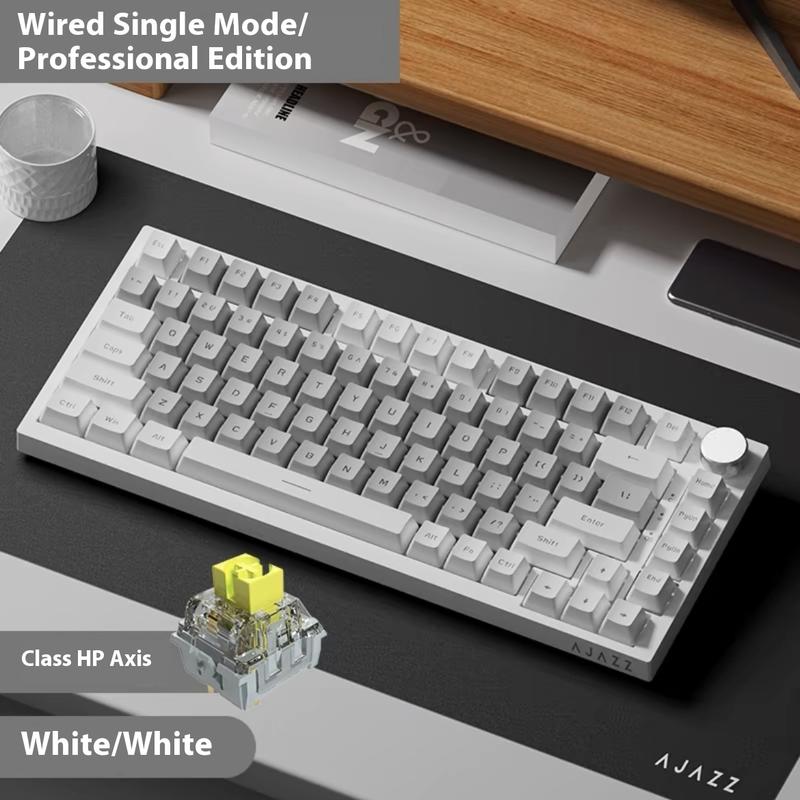 Ajazz AK820 Wired Office Mechanical Gaming Keyboard, 75% Layout Full-Key Hot-Swappable Gasket Structure with Luminous Metal Volume Knob and FN Multimedia Functions, Ergonomic Durable Plug-and-Play E-Sports Keyboard for Computer and Office