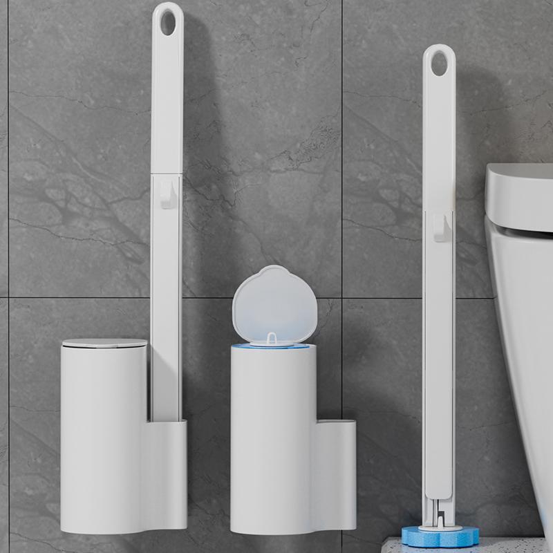 Wall Mounted Toilet Brush Set, 1 Box Including Toilet Brush & Bracket & Disposable Refill Head, Toilet Cleaning Brush, Bathroom Cleaning Tool, Toilet Cleaning System
