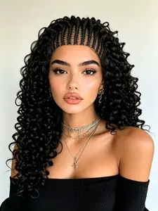 16 Inch Straight Back Knotless Cornrow Curly 13x4 Lace Front Wig, Natural Look, Easy Maintenance, Perfect for Daily Wear, Lace Braided Wigs