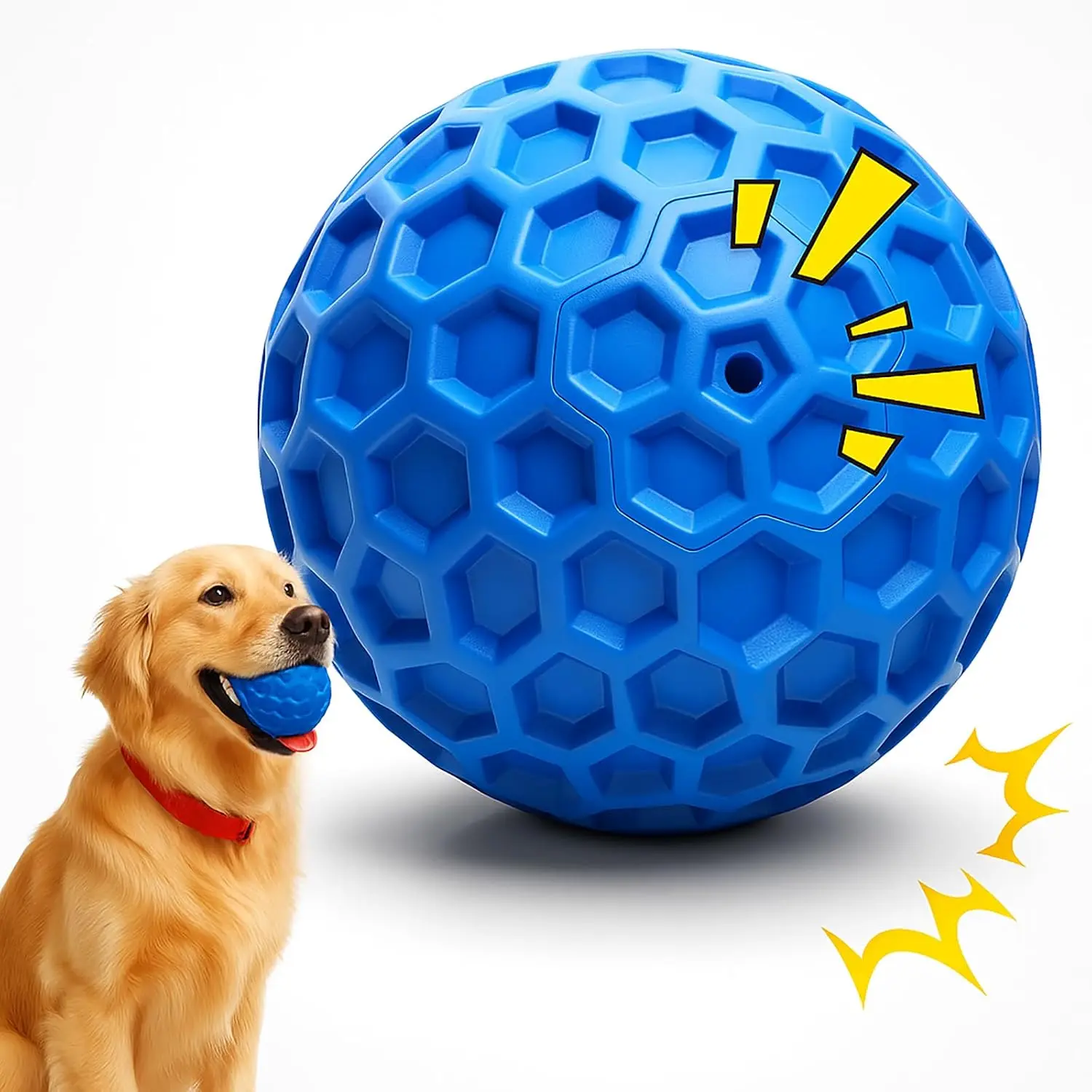 Durable Indestructible Squeaky  Ball for Aggressive Heavy Chewers, Unbreakable Tough  Rubber  , Bouncy Interactive Ball for Medium & Large Dogs, Safe for  & Gums (Blue)