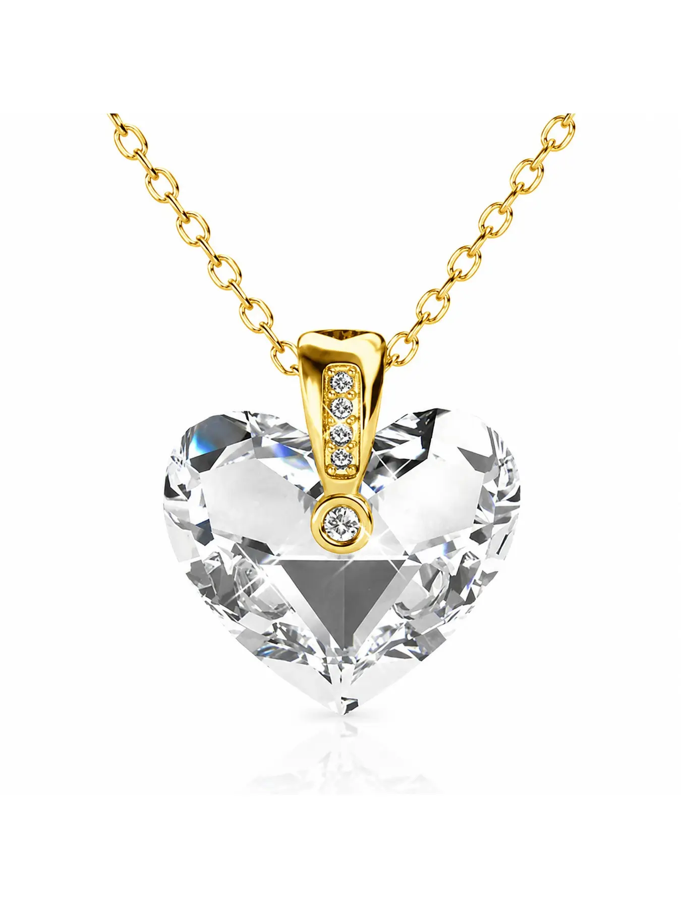 Daisini Women's Brass Gold Plated Swarovski Crystal Heart Pendant Accessory Necklace, Large Heart Shaped Crystal Collar Chain, Elegant Romantic Gift Jewelry